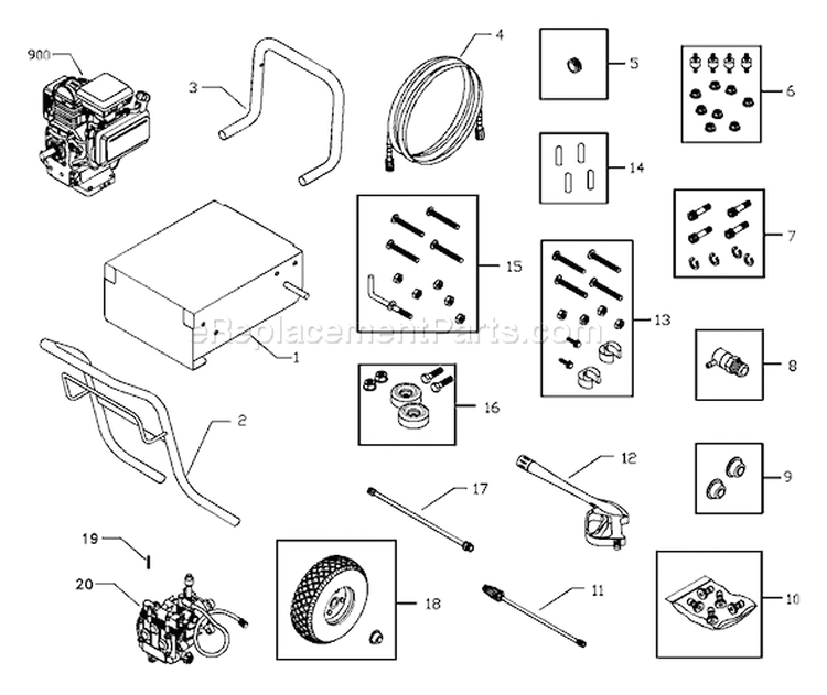 Page A Diagram and Parts List for 1450-3  Briggs and Stratton Pressure Washer